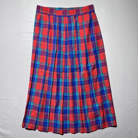 Pendleton Dresses & Skirts - Vintage Pendleton Skirt Womens Medium Red Plaid Pleated Wool Made USA Midi 90s